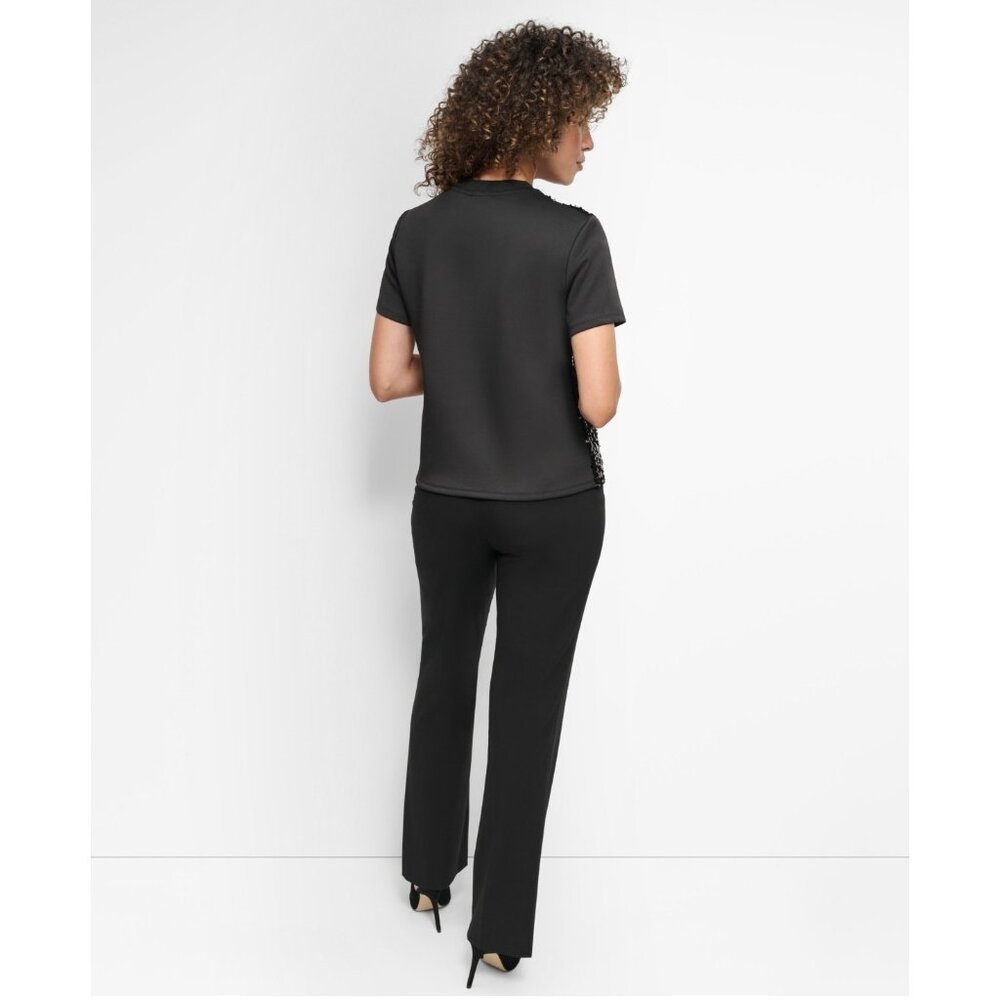 DKNY Women's Crewneck Short-Sleeve Sequin Blouse Black Size M SALE $89 - Picture 5 of 5